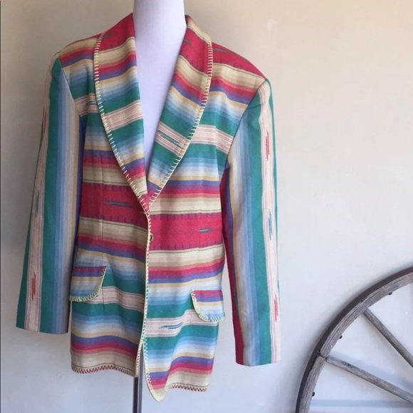 SOUTHWESTERN MEXICAN SERAPE BLANKET JACKET M USA!! - Picture 1 of 8